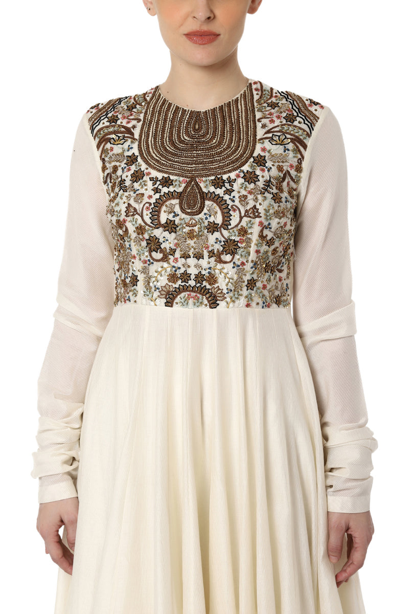 Fit and Flare Dress with Embroidered Neck