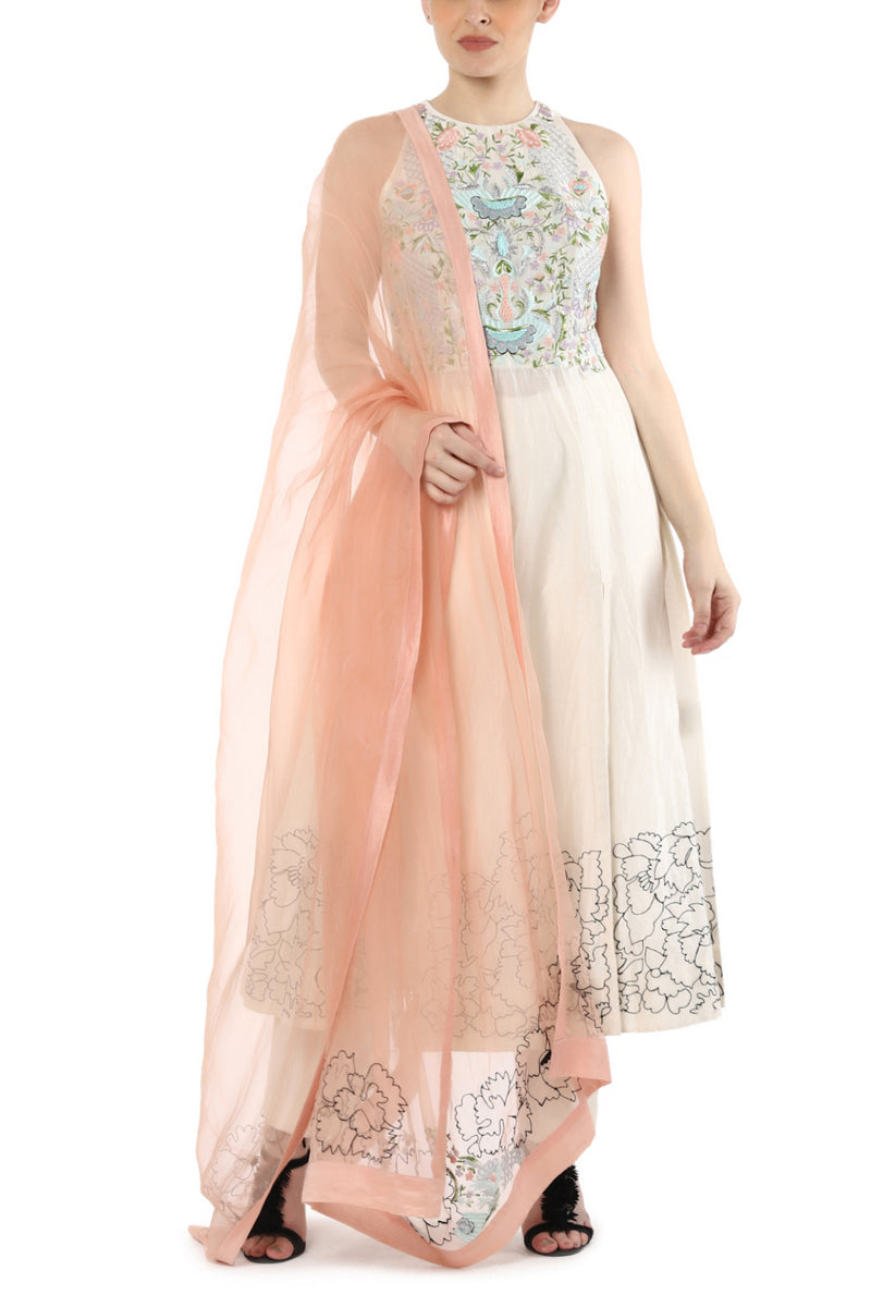 Embroidered Front Slit Kurta with Cigarette Pants