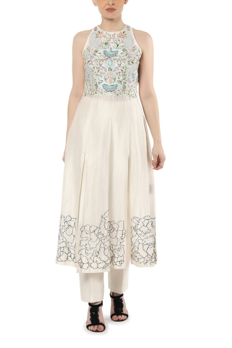 Embroidered Front Slit Kurta with Cigarette Pants