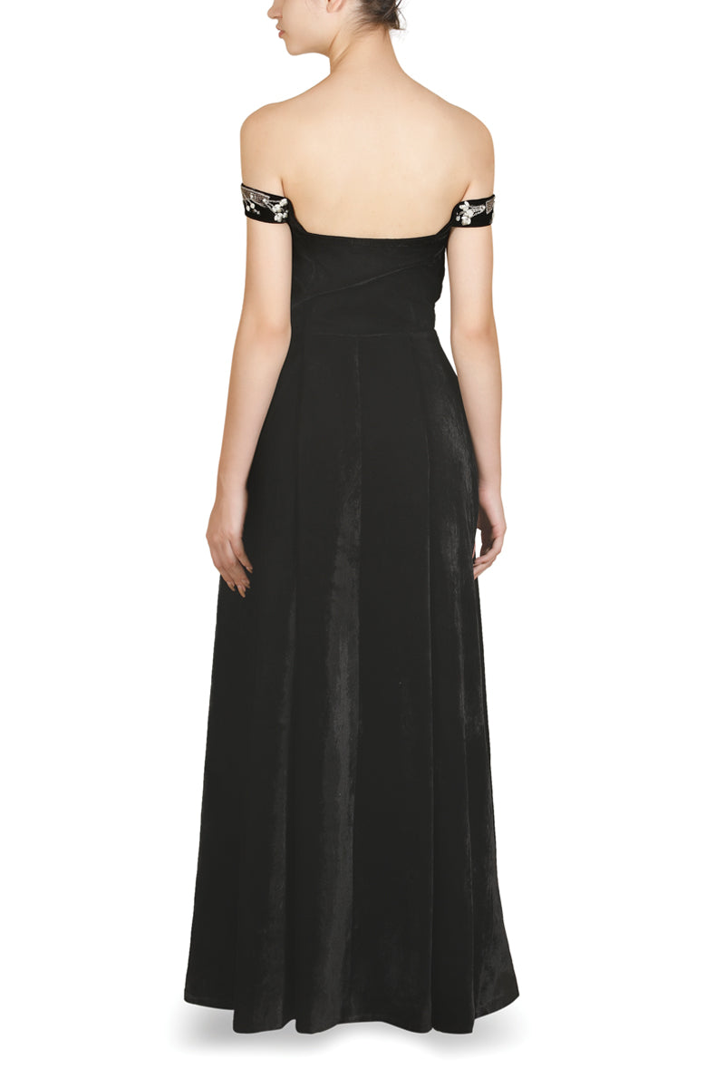 Paneled Bustier Embroidered Gown