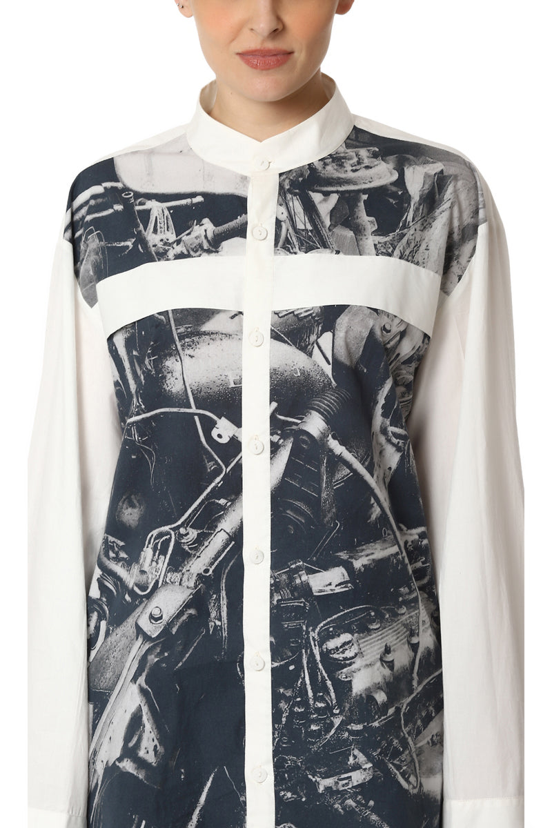 Digitally Printed Shirt with Flared Sleeves
