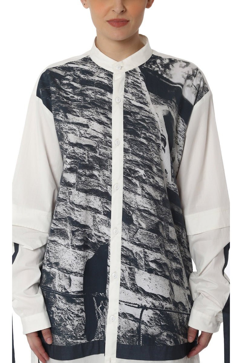 Digitally Printed Shirt with Sleeve Detailing
