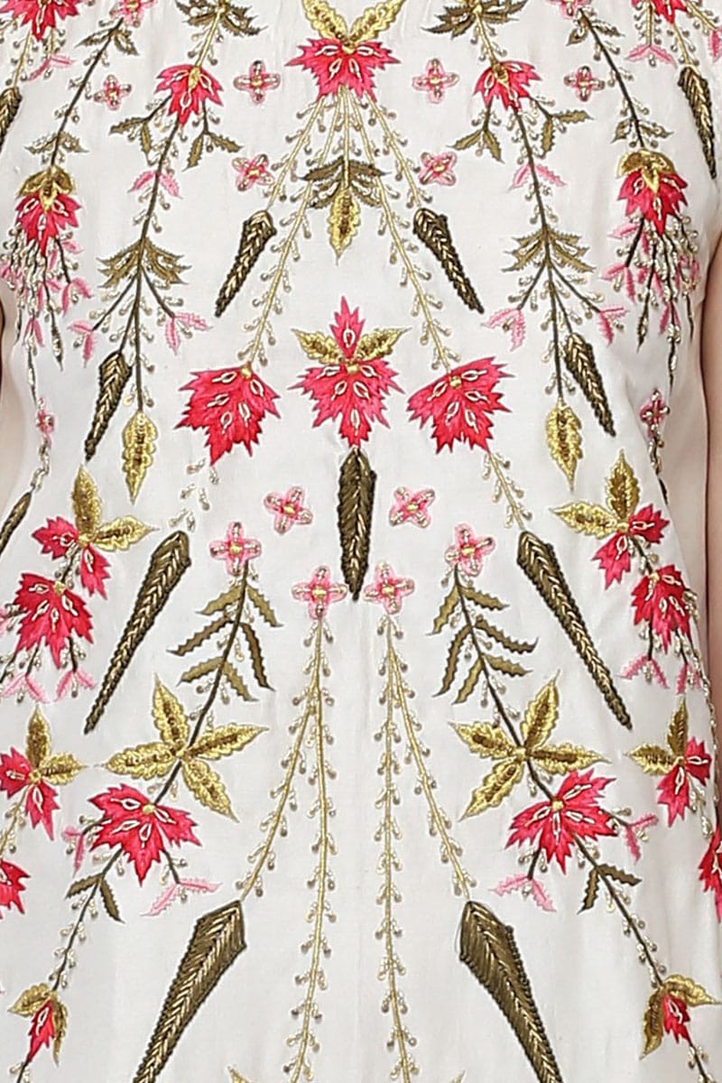 Embroidered Curved Hemline Dress