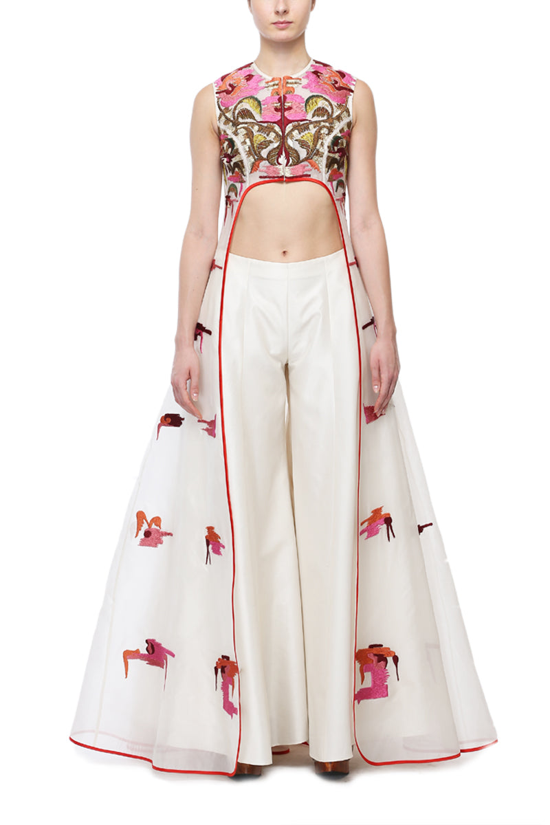 Embroidered Jacket Gown with Flared Pants