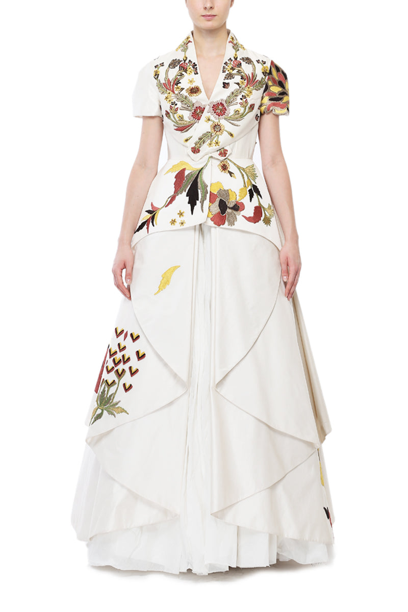 Overlap Paneled Embroidered Gown