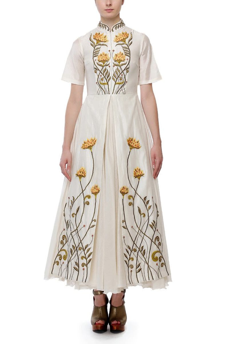 Mandarin Collar Embroidered Dress