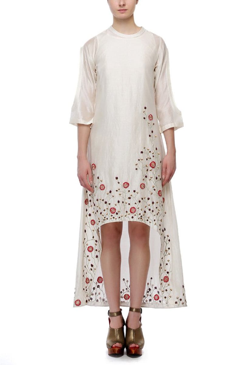 A high-low cotton silk Embroidered Dress