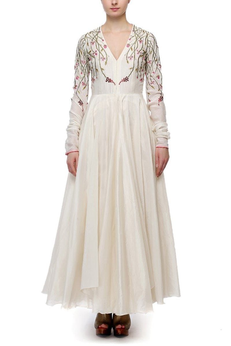 Cotton silk Ankle-Length Embroidered Dress