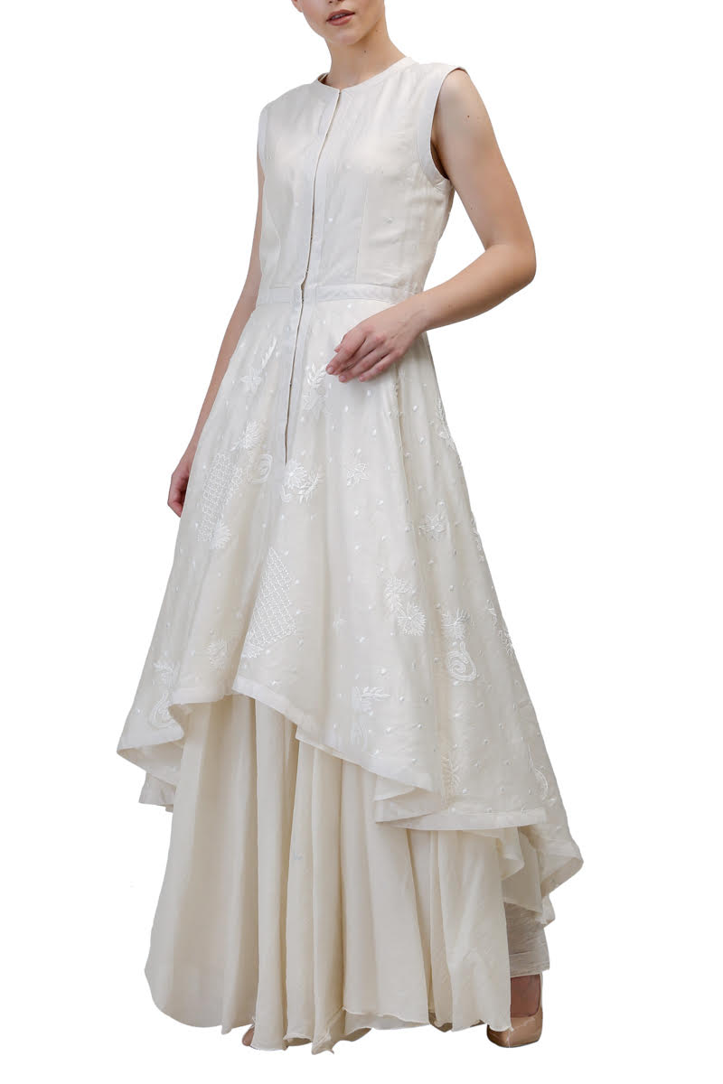 A high-low cotton silk Kurta with a cotton inner dress