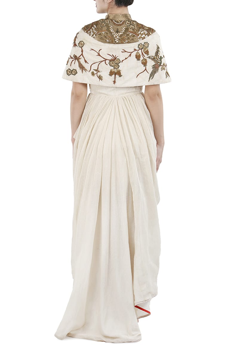 Draped Cape style Embroidered Dress