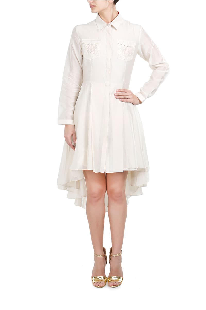 Embroidered Asymmetric Pocket-detailed Dress