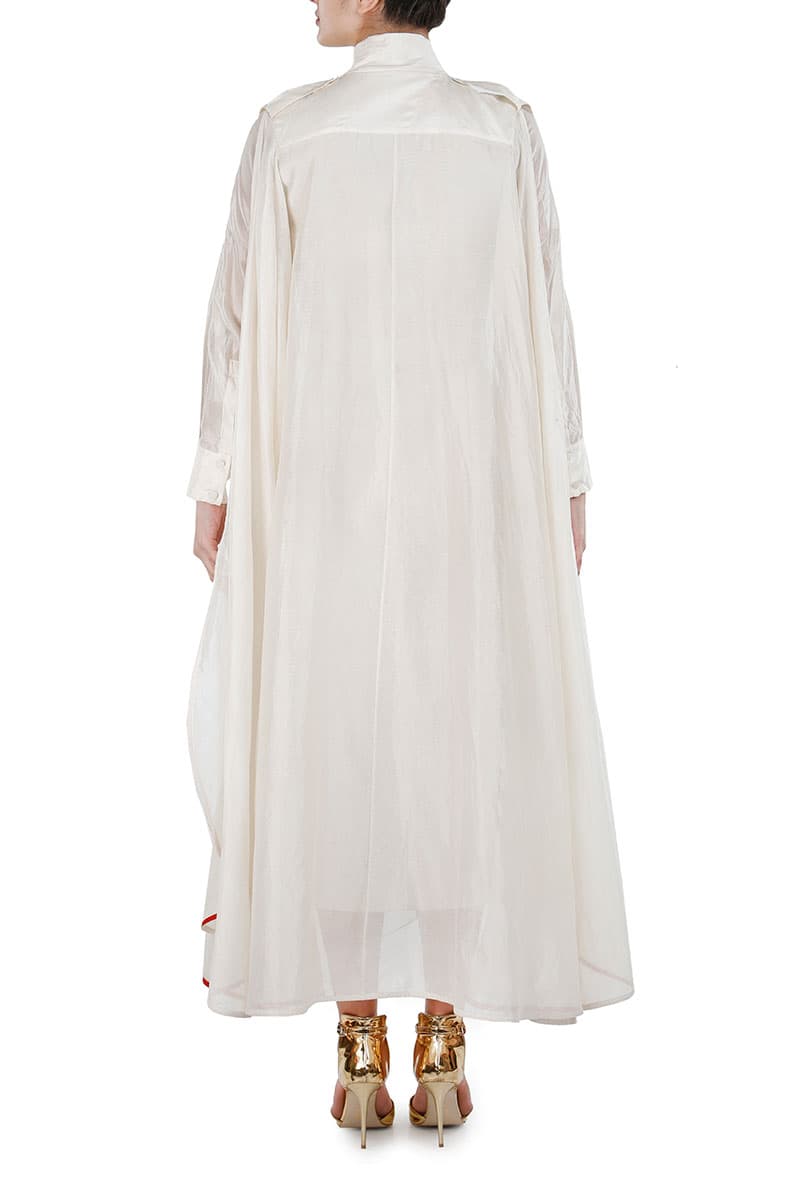 Ivory shirt dress with an attached Cape and Front Tie-up