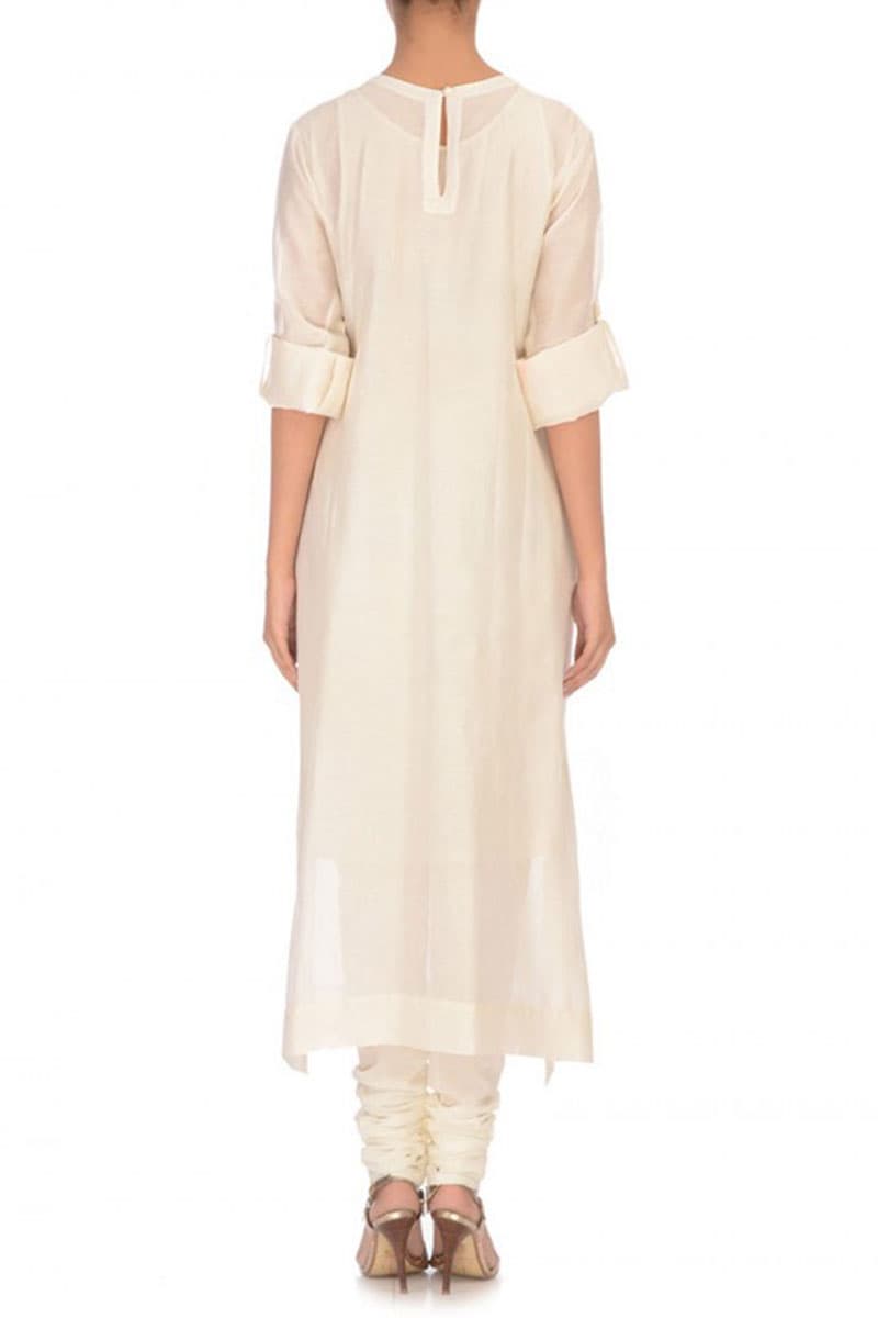 Rolled-up Sleeves Embroidered Kurta