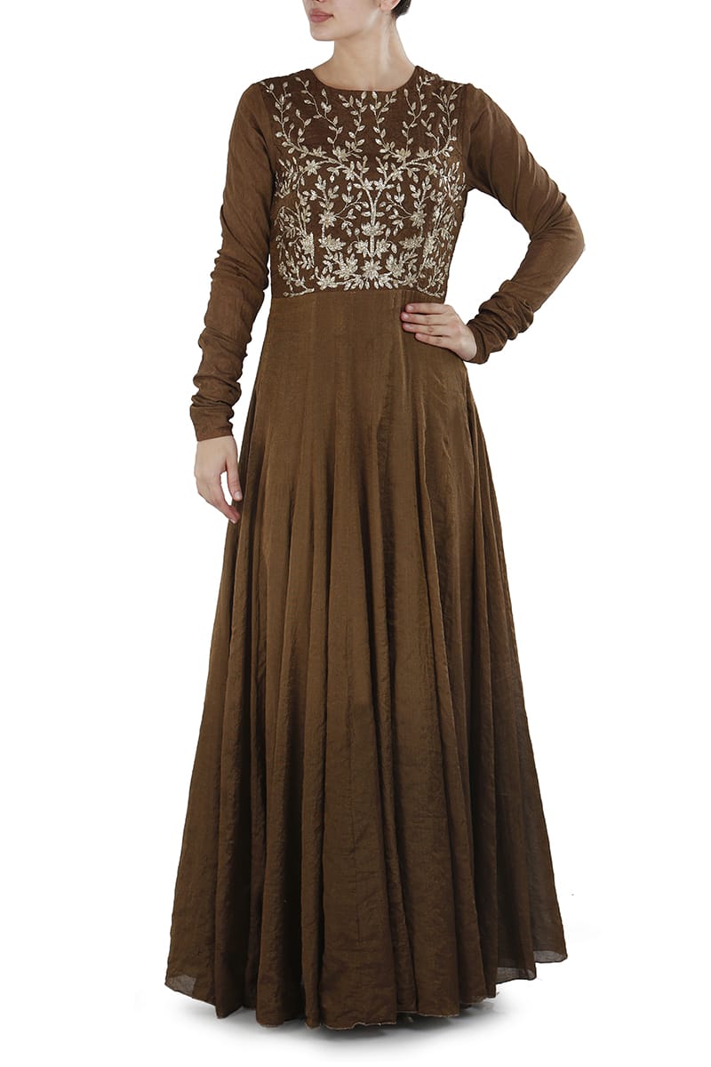 Floor-Length Fit & Flare Embroidered Dress