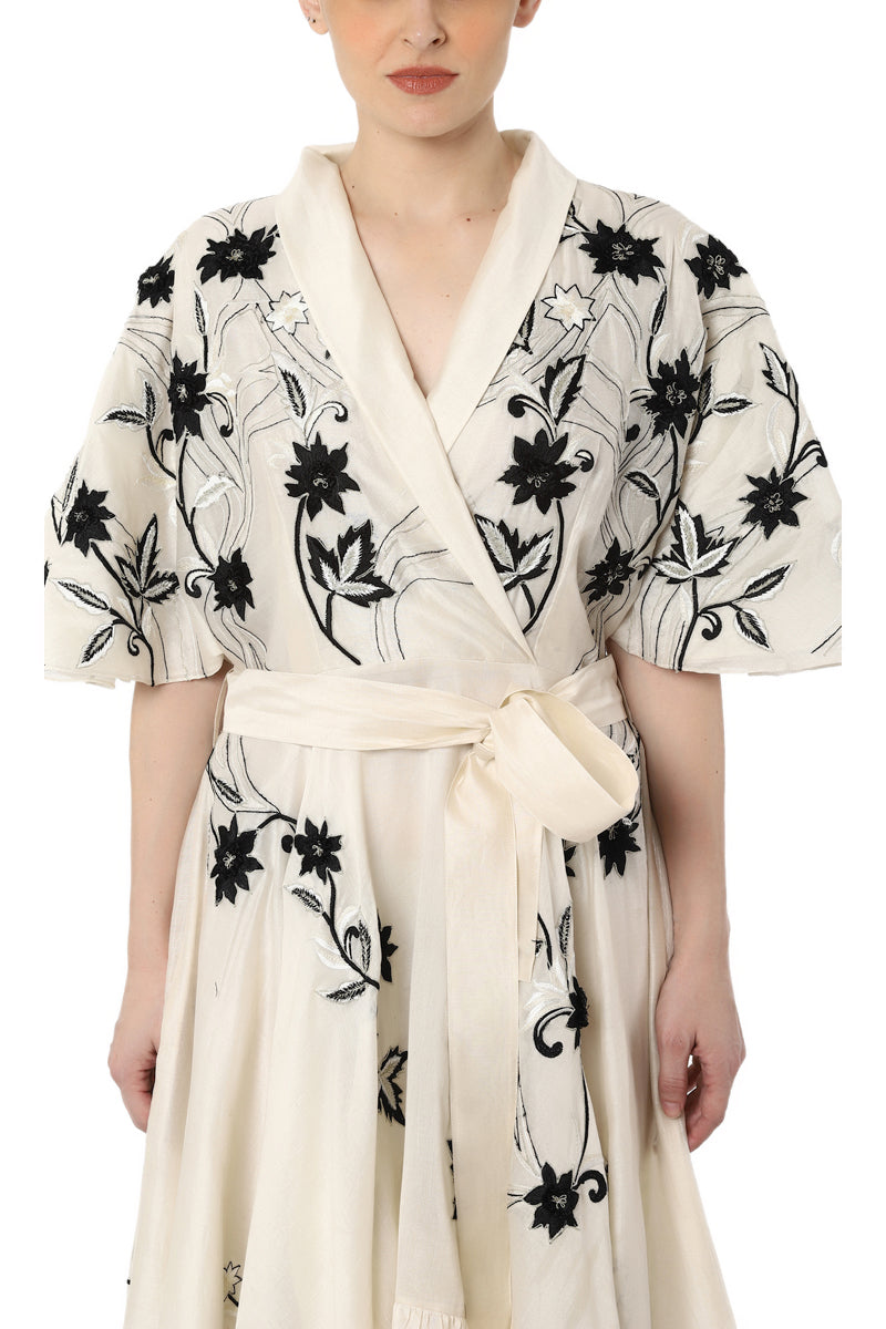 Asymmetrical overlap kaftan dress in cotton silk