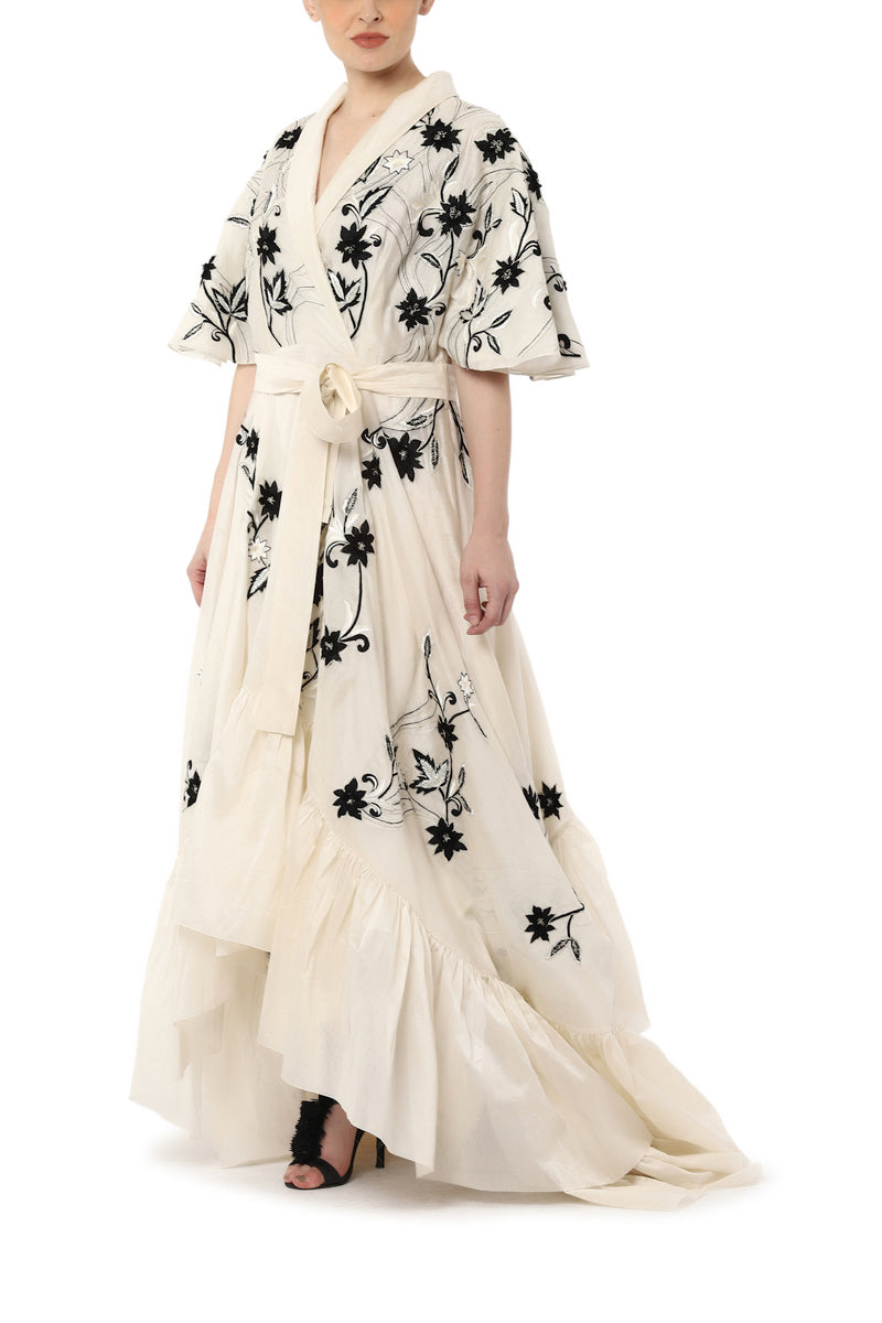 Asymmetrical overlap kaftan dress in cotton silk