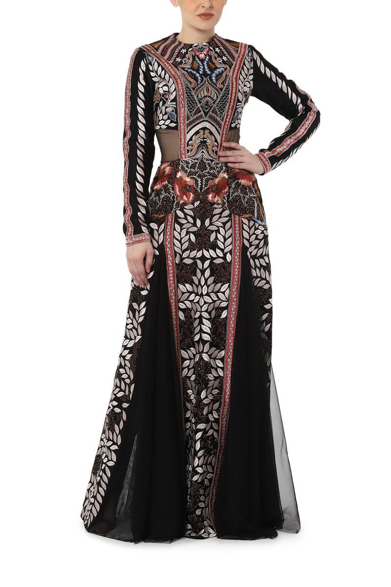 Floor-length embroidered gown