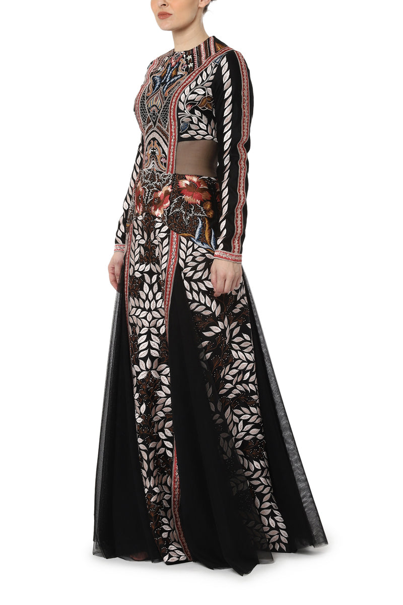 Floor-length embroidered gown