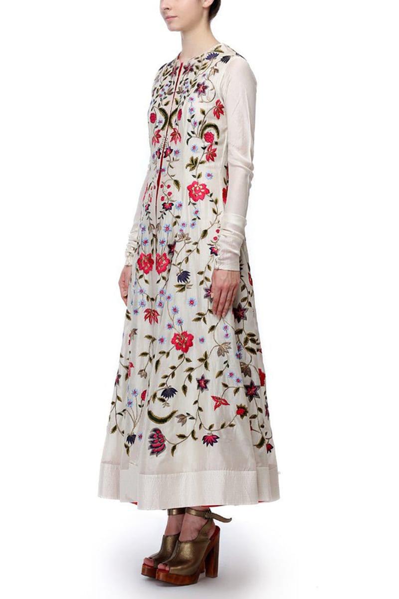 Front-opening Top-Stitch Embroidered Kurta