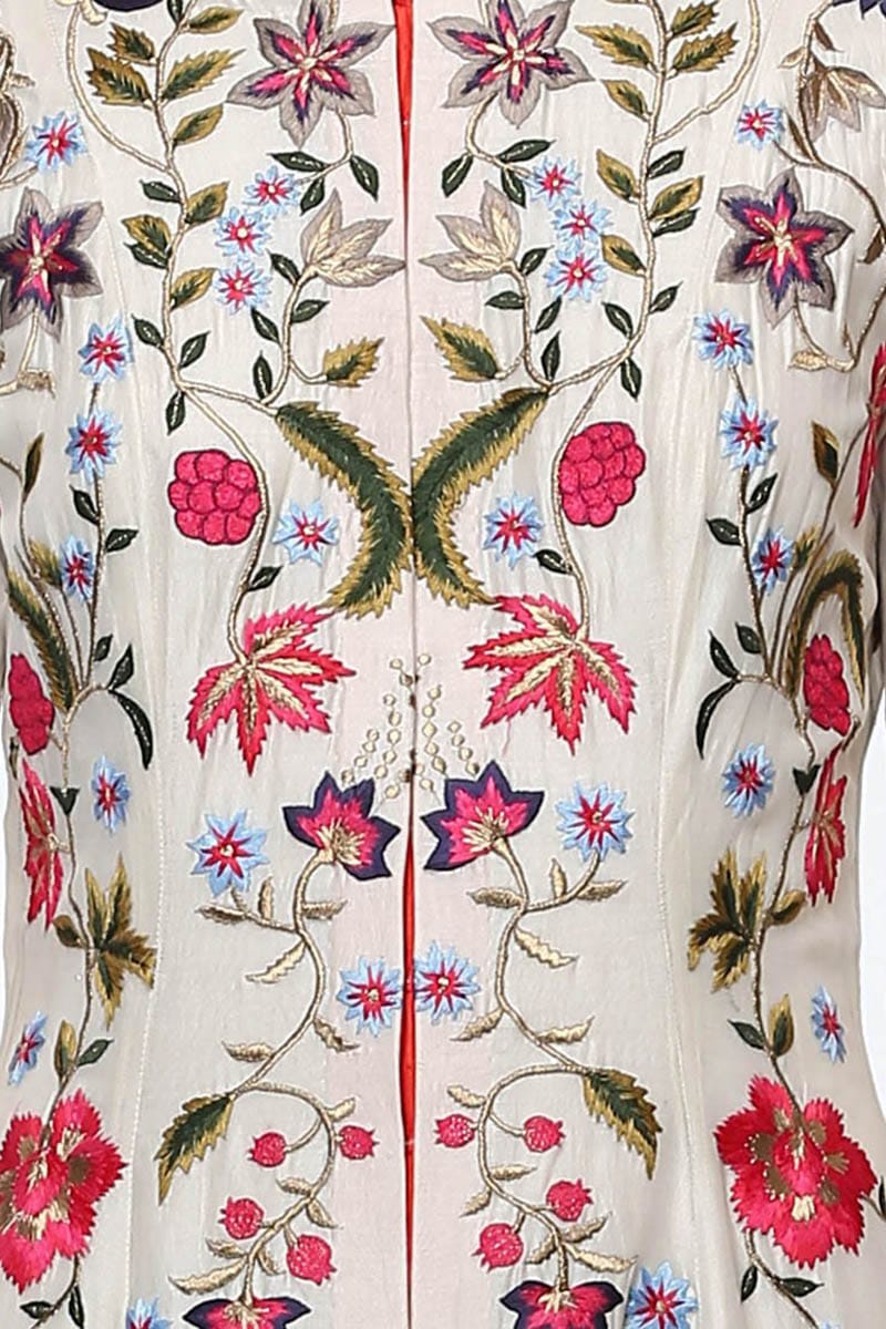 Front-opening Top-Stitch Embroidered Kurta