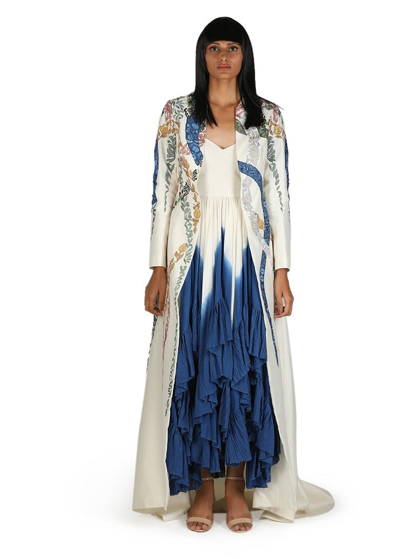 Ombre cotton tube dress along with embroidered cotton-silk jacket