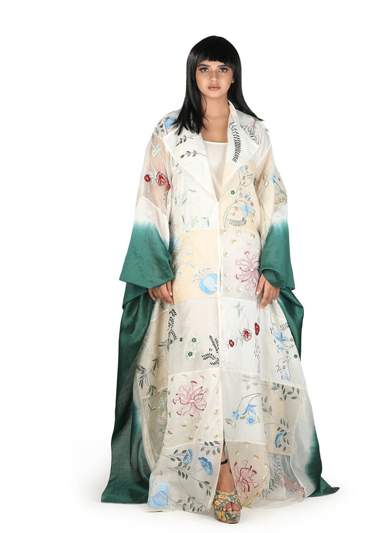 Embroidered Kaftan dress in organza