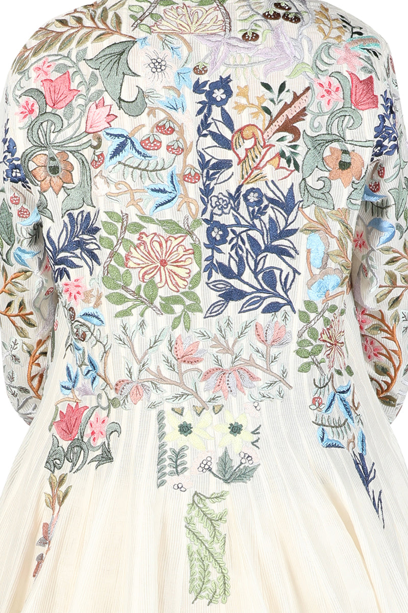 Embroidered Long cotton silk jacket with tube dress