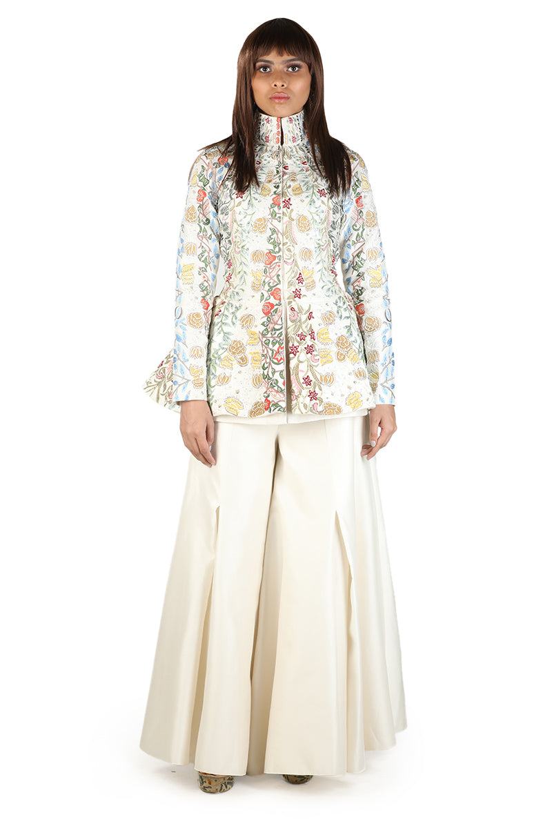 Shop Floral hand block print cotton lace trim tiered palazzo pants | eShakti