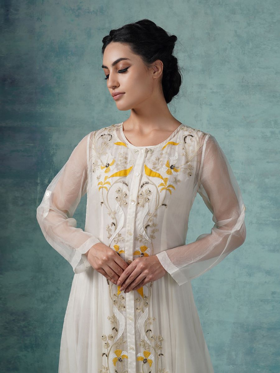 Cotton inner dress with organza shirt