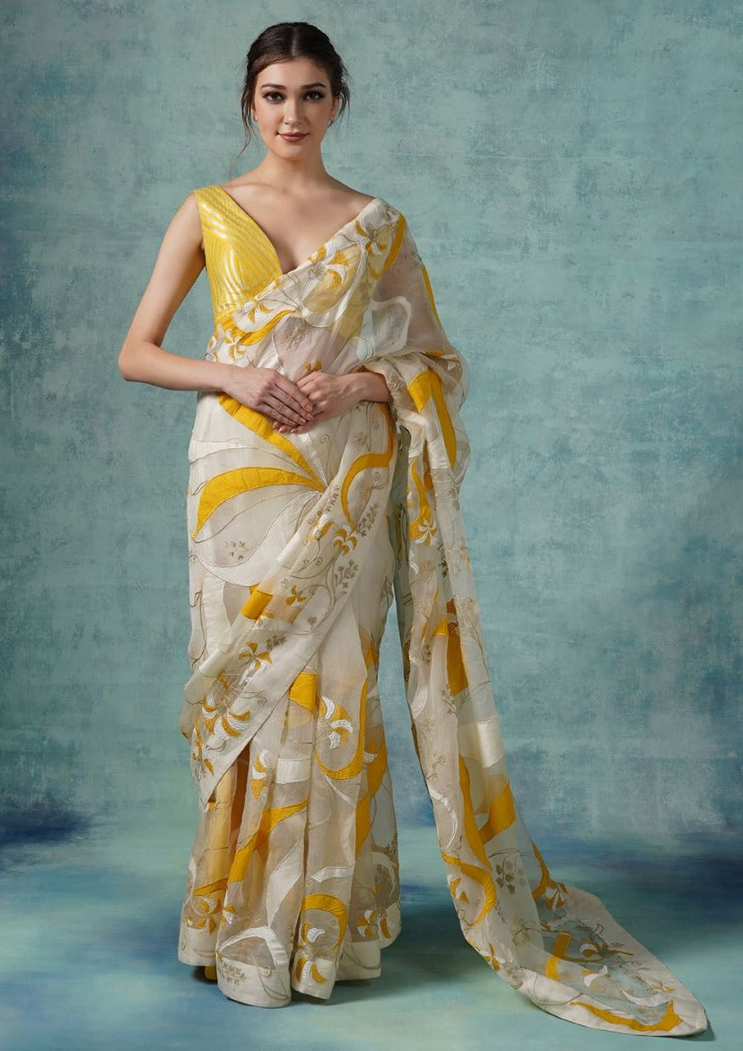 Organza saree with cotton silk blouse