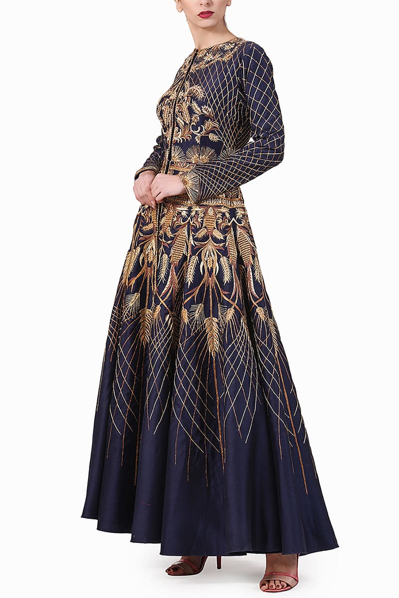 Navy Embroidered Gown