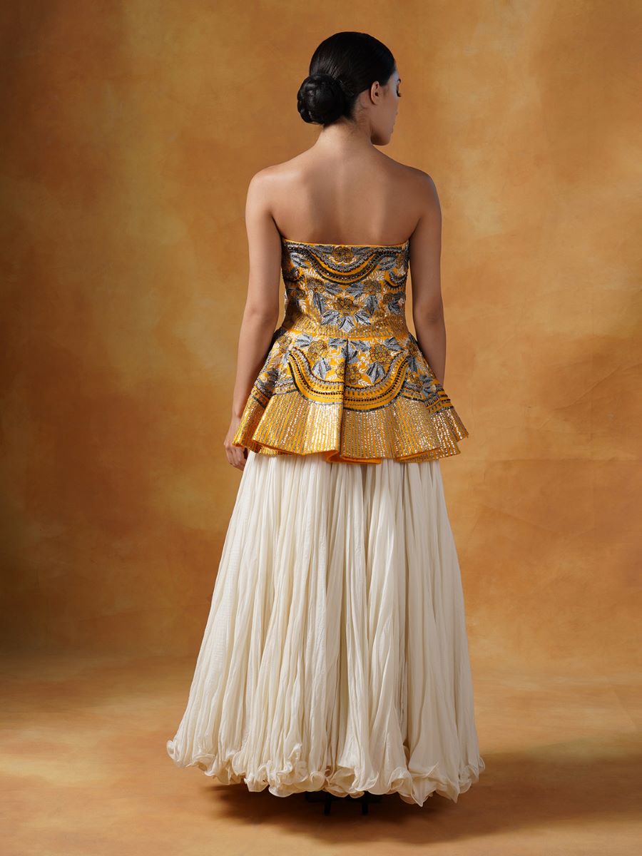 Cotton silk corset with pleated skirt