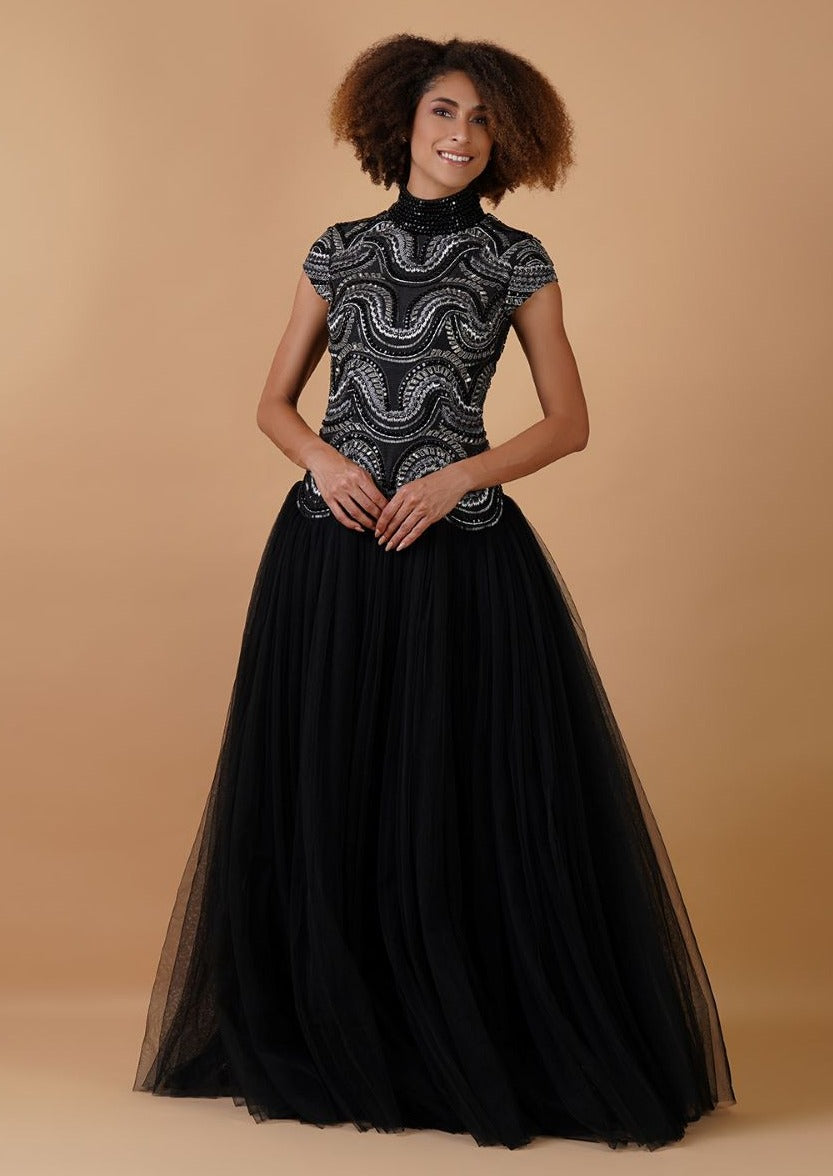 45 Elegant Black Wedding Dresses Sure to Wow | A line gown, Mac duggal  dresses, Shimmery dress