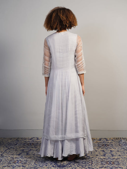 A beautiful layered ensemble with grey A - line cotton dress - samantchauhan Apparel & Accessories
