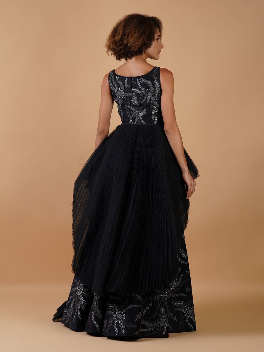A black cotton silk gown beautifully embroidered in silver zari - samantchauhan Apparel & Accessories