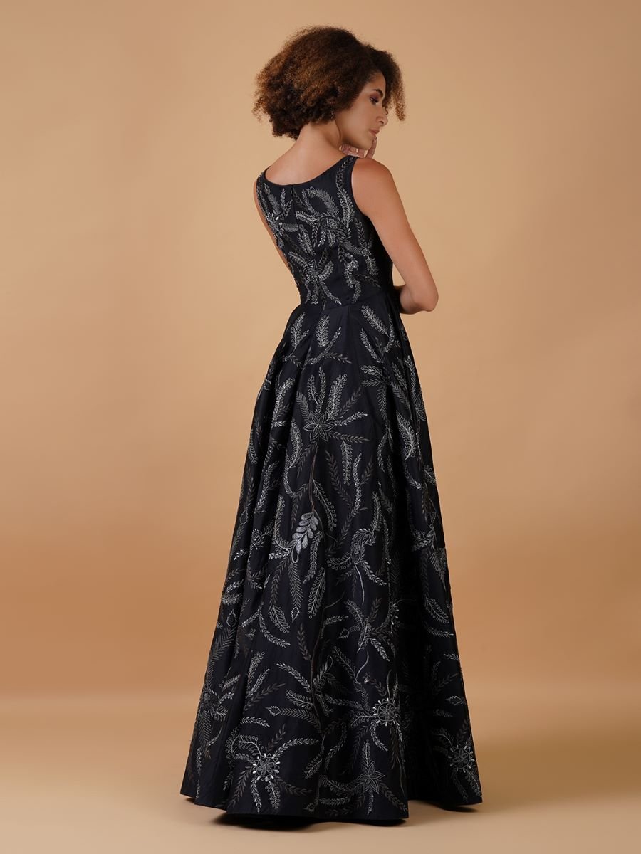 A black cotton silk gown beautifully embroidered in silver zari - samantchauhan Apparel & Accessories