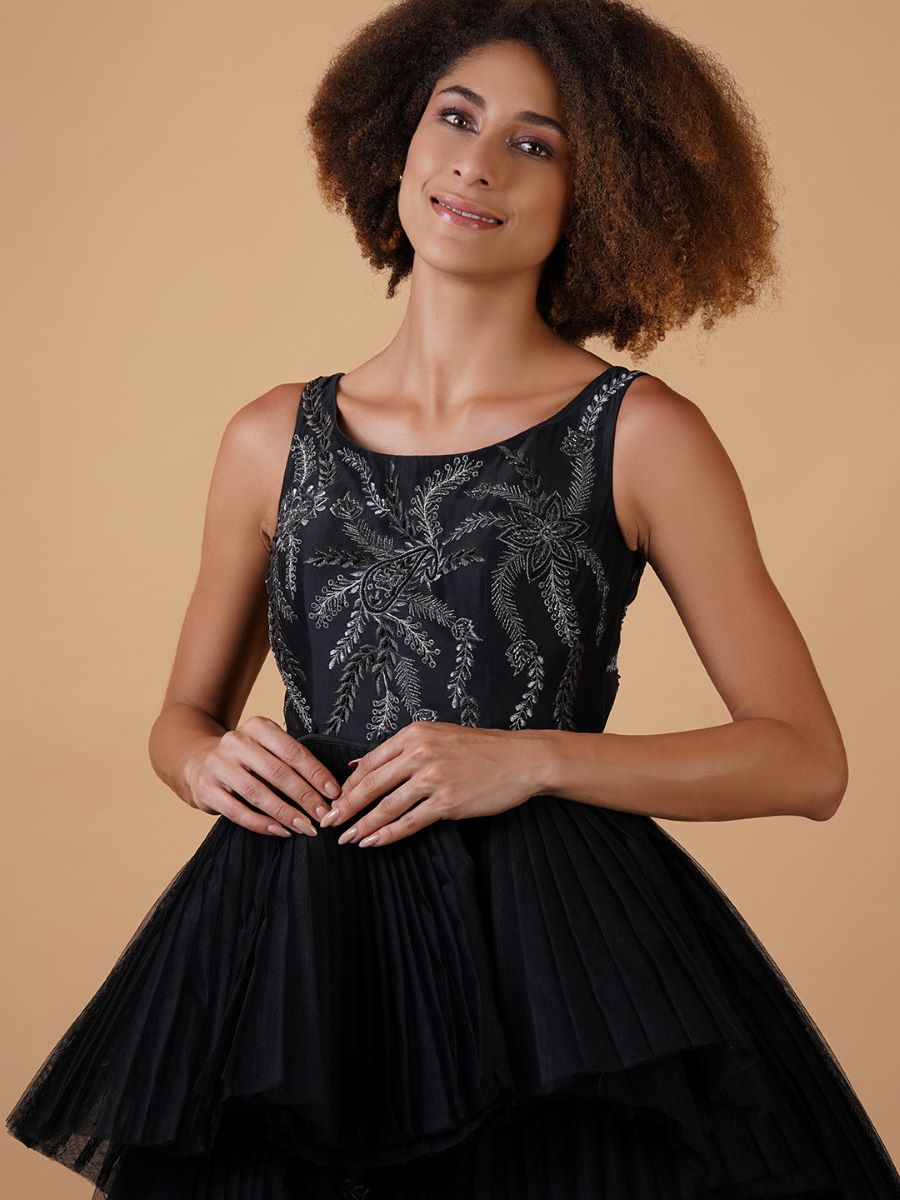 A black cotton silk gown beautifully embroidered in silver zari - samantchauhan Apparel & Accessories