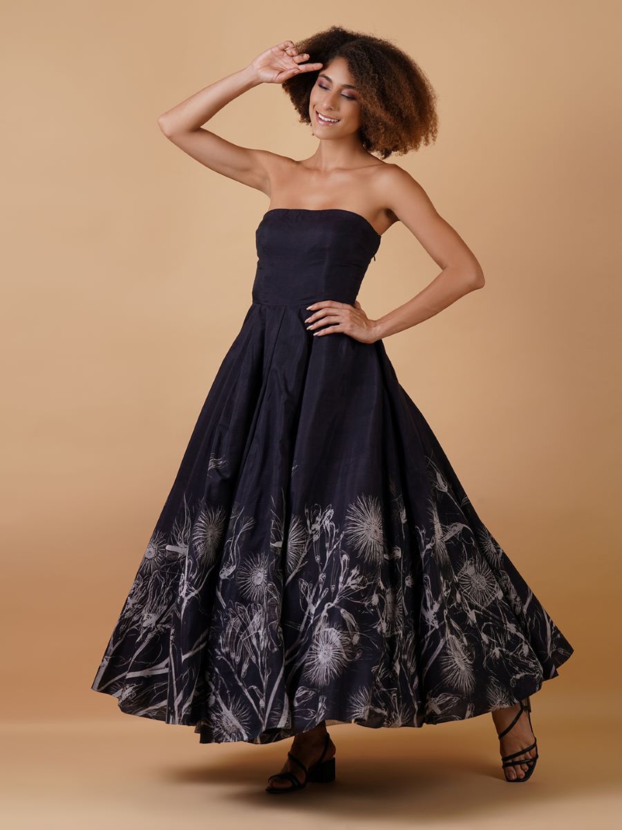 A black cotton silk tube dress paired with a jacket in the same fabric - samantchauhan Apparel & Accessories