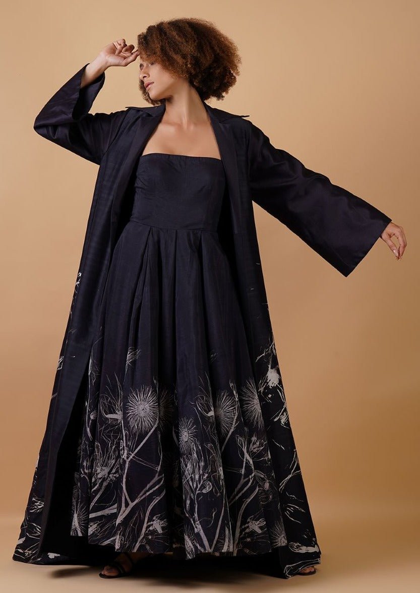 A black cotton silk tube dress paired with a jacket in the same fabric - samantchauhan Apparel & Accessories