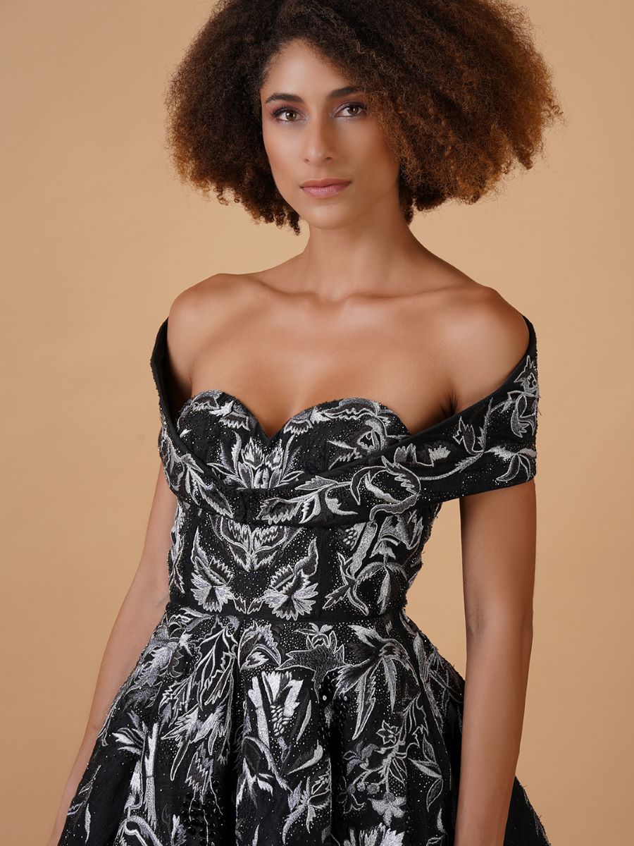 A black off - shoulder, calf length Cotton silk gown - samantchauhan Apparel & Accessories