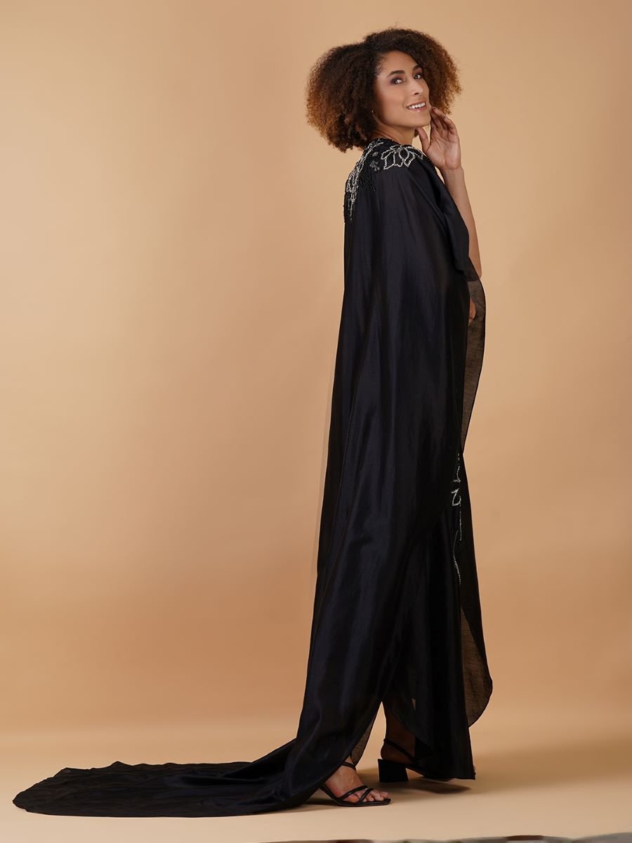 A black trail jacket in cotton silk embellished with enticing embroidery - samantchauhan Apparel & Accessories