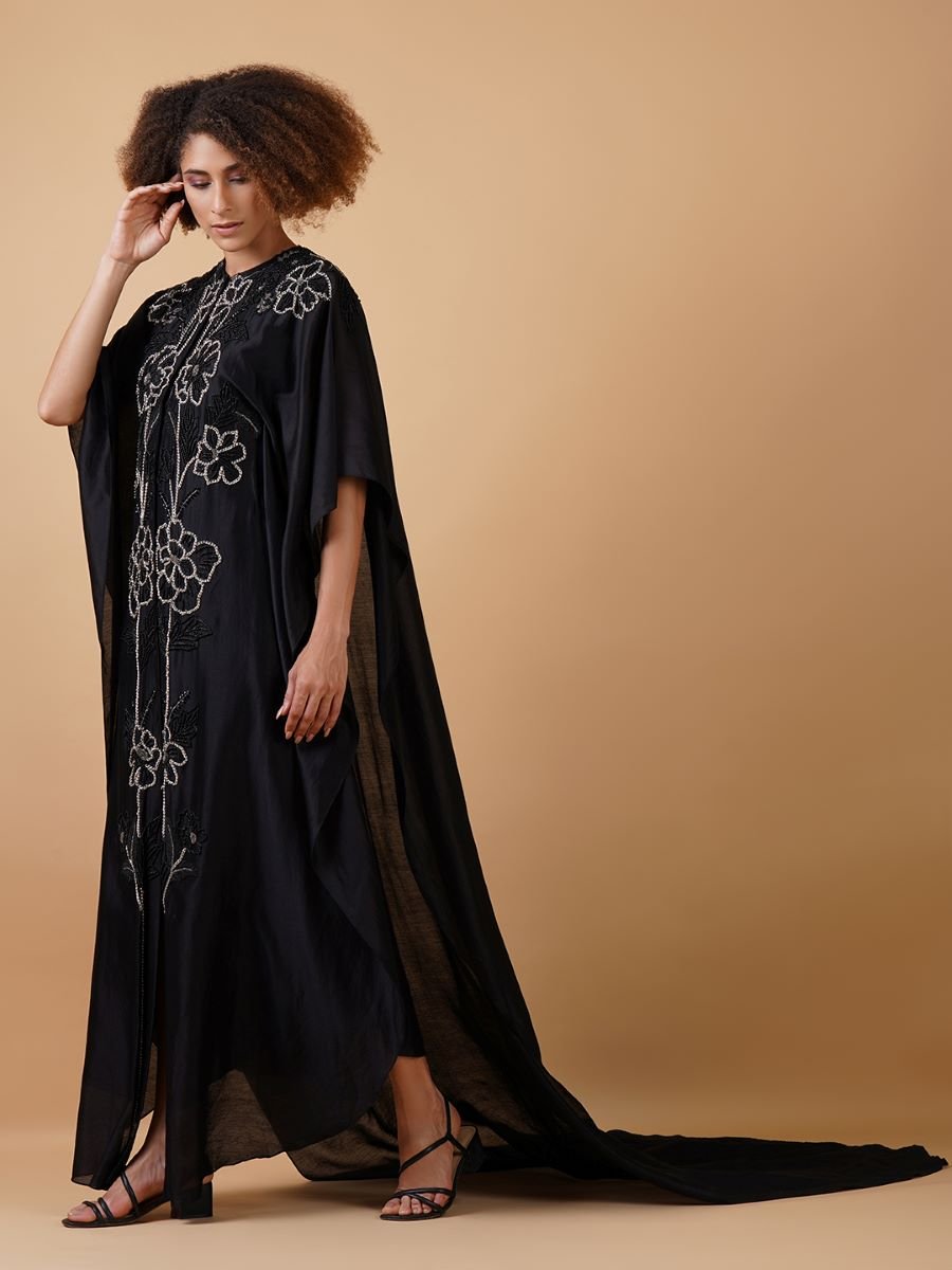 A black trail jacket in cotton silk embellished with enticing embroidery - samantchauhan Apparel & Accessories