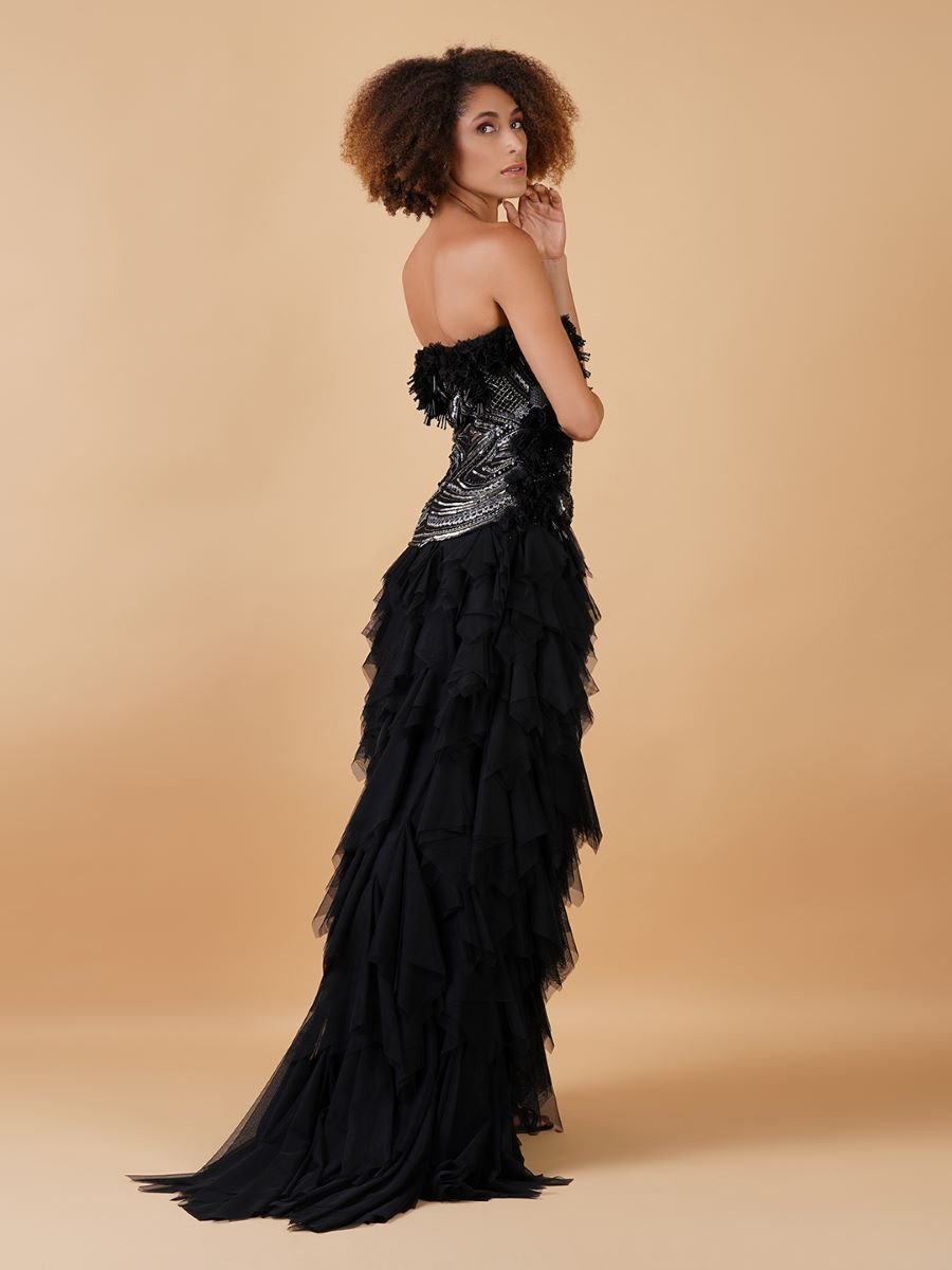 A black tube dress, adorned with beautiful zari thread embroidery and 3D flowers - samantchauhan Apparel & Accessories