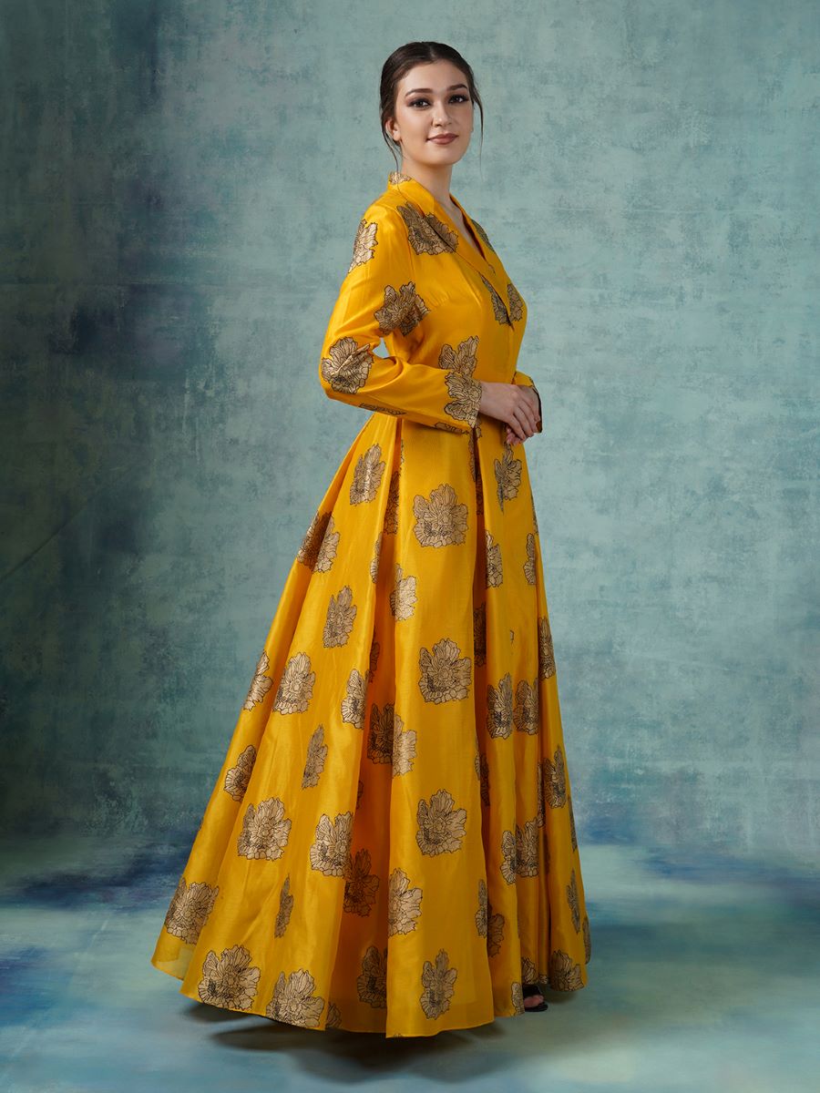 A collared neck cotton silk gown - samantchauhan Apparel & Accessories