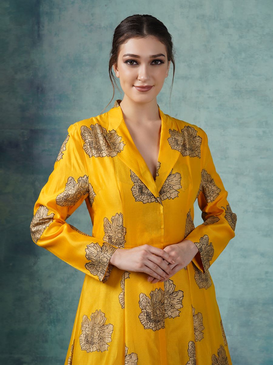 A collared neck cotton silk gown - samantchauhan Apparel & Accessories