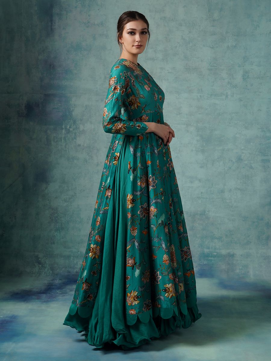 A cotton silk Anarkali gown with attached cotton slip and organza Dupatta - samantchauhan Apparel &amp; Accessories