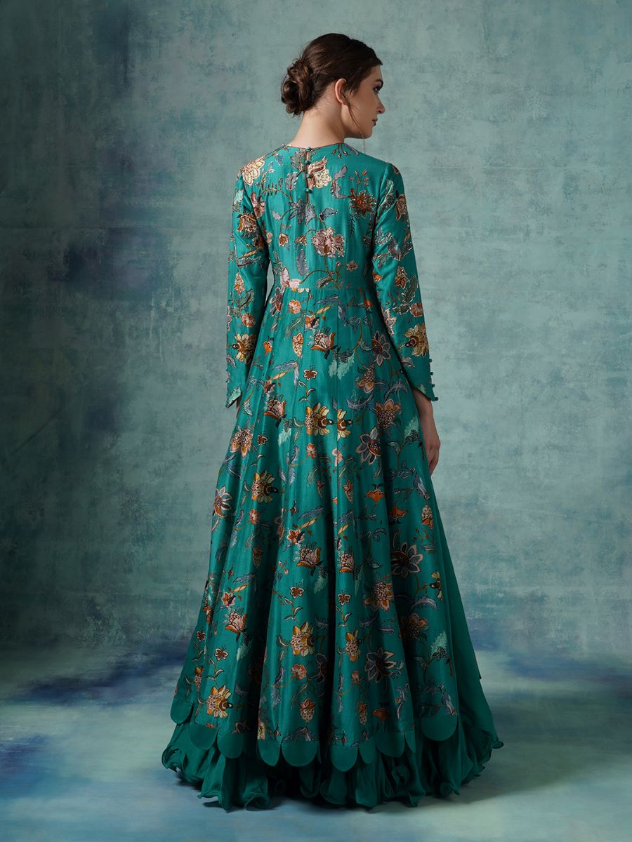 A cotton silk Anarkali gown with attached cotton slip and organza Dupatta - samantchauhan Apparel & Accessories