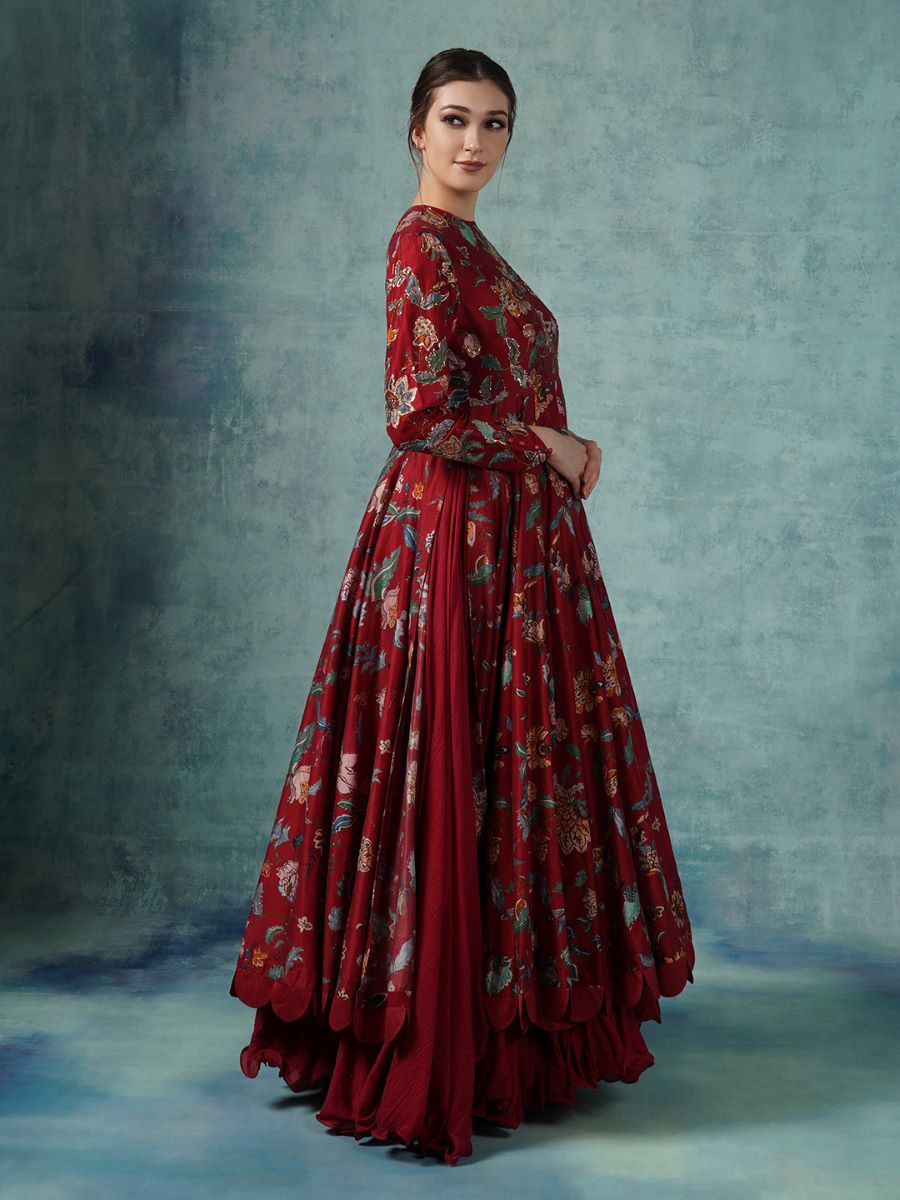 A cotton silk Anarkali gown with attached cotton slip and organza Dupatta - samantchauhan Apparel & Accessories
