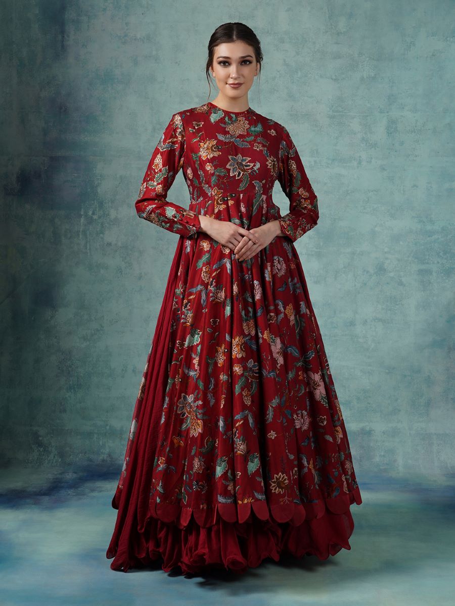 A cotton silk Anarkali gown with attached cotton slip and organza Dupatta - samantchauhan Apparel & Accessories