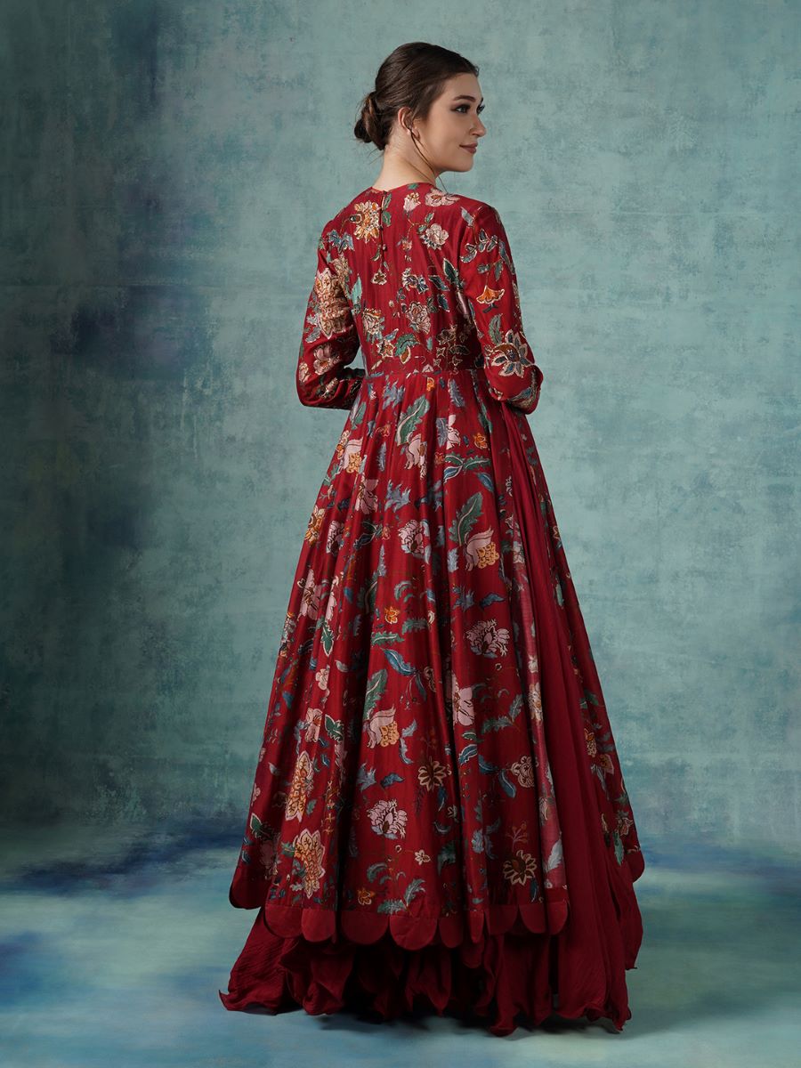 A cotton silk Anarkali gown with attached cotton slip and organza Dupatta - samantchauhan Apparel & Accessories